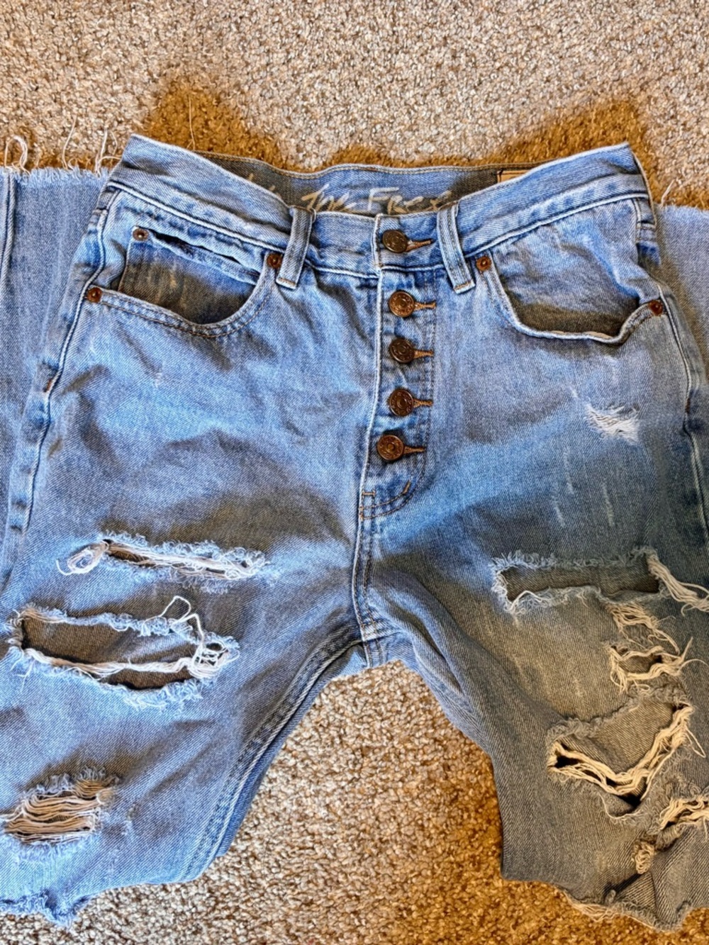 We The Free Light Blue Distressed Straight-Leg Jeans